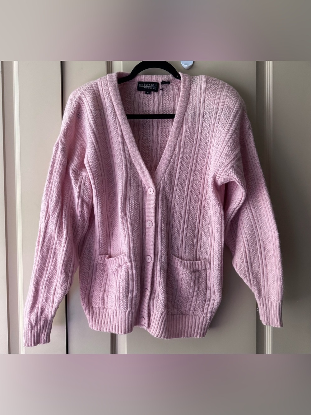 Nordstrom Light Pink Cable Knit Button-Front Cardigan